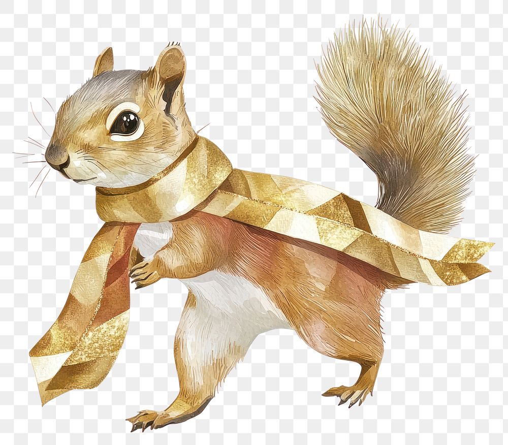 PNG Christmas Squirrel gold scarf squirrel animal illustration.