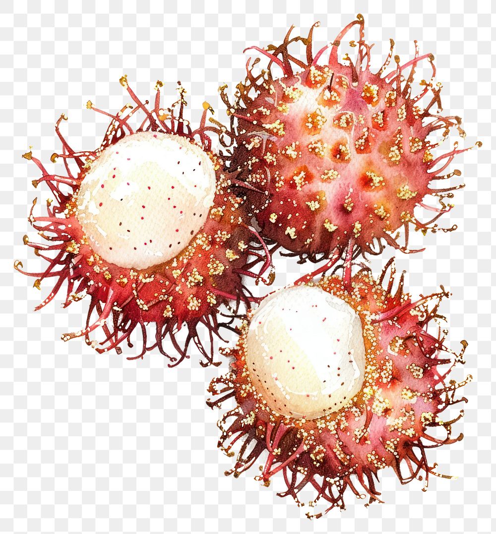 PNG Rambutan watercolor painting produce.