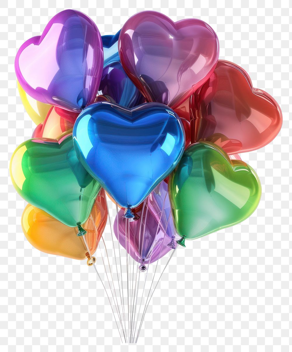 PNG Heart-shaped balloons celebration decoration colorful.