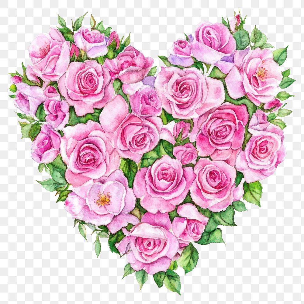 PNG A heart-shaped arrangement of pink rose flowers roses illustration.