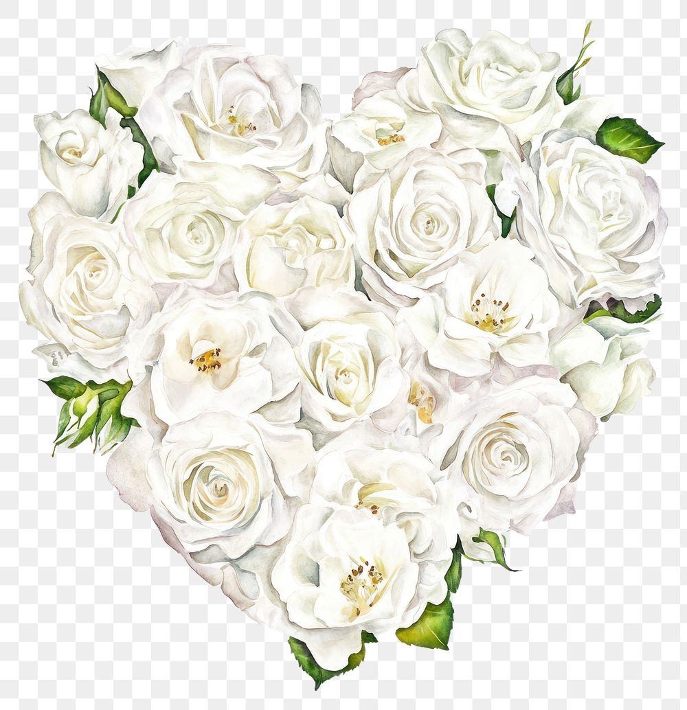 PNG A heart-shaped arrangement of white rose flower illustration pattern.