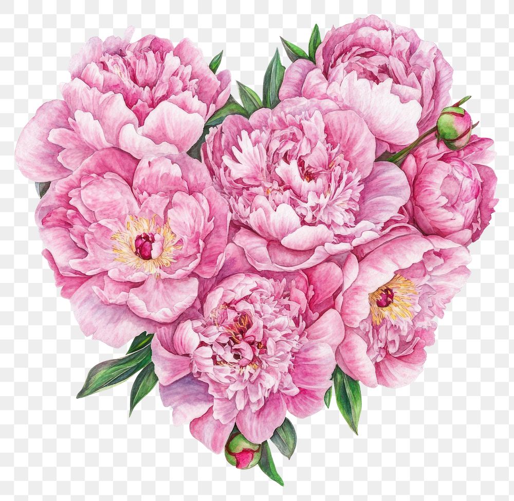 PNG A heart-shaped arrangement of pink peonies flowers peony illustration.