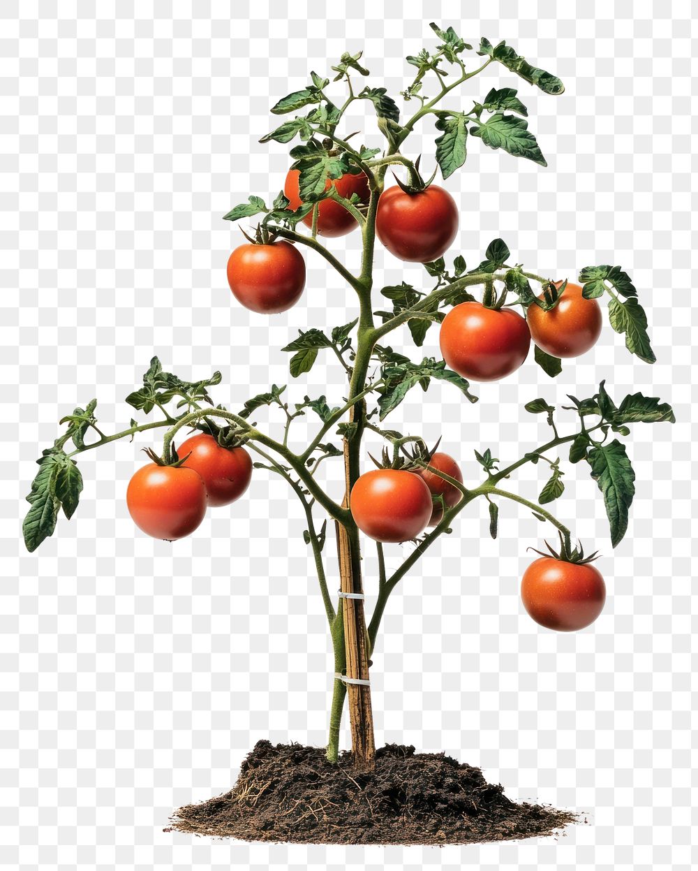 PNG Tomato plant with tomatoes growing in dirt vegetables produce soil.