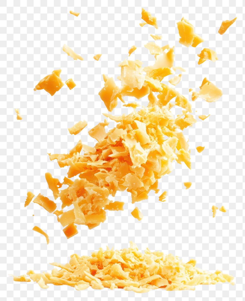 PNG Grated Cheddar cheese food photography floating.