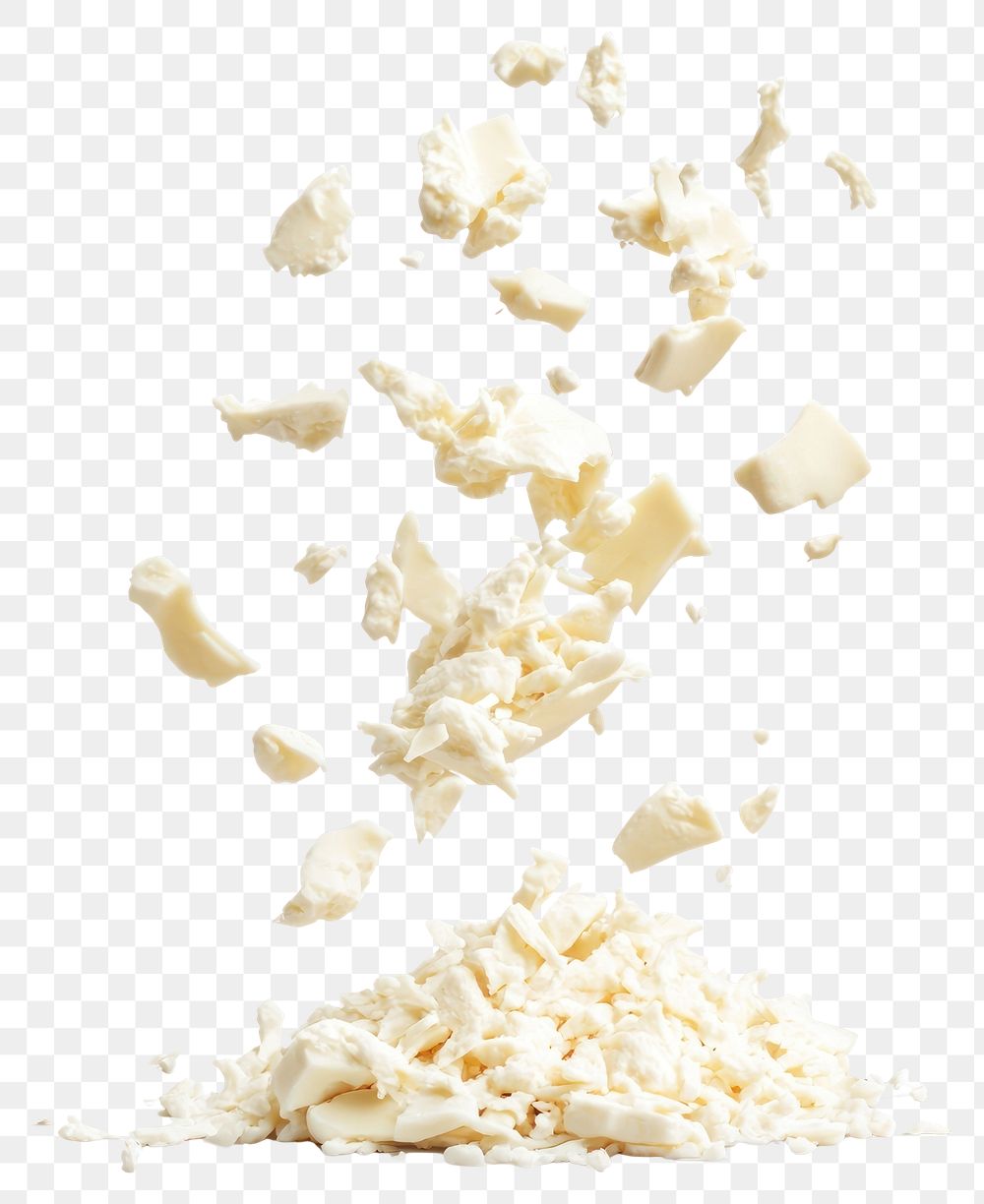 PNG Grated Mozzarella cheese dessert falling white.