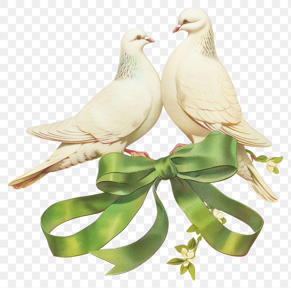 PNG Couple of white pigeon illustration vintage wedding.