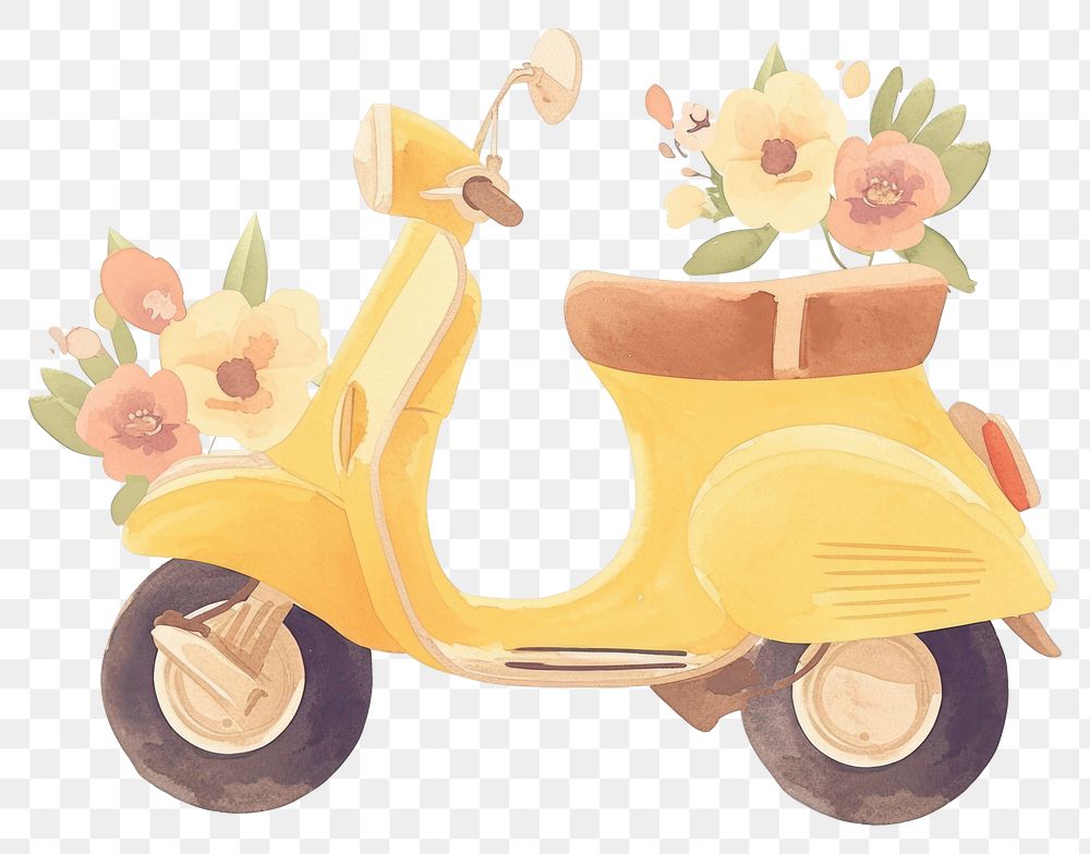 PNG Scooter illustration watercolor vintage.