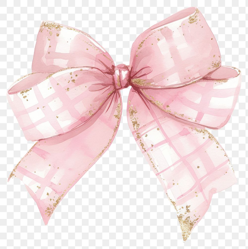 PNG Coquette gingham bow ribbon illustration watercolor pink.