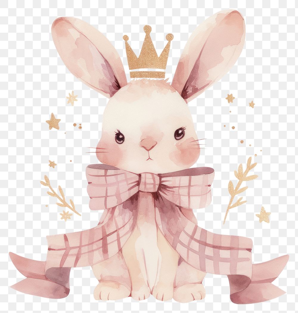 PNG Bunny wearing crown illustration watercolor rabbit.