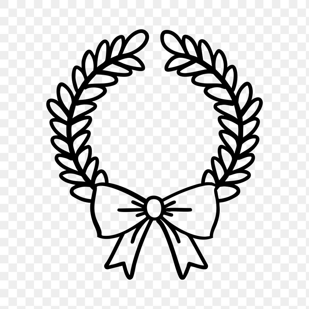 PNG Christmas wreath illustration black white.