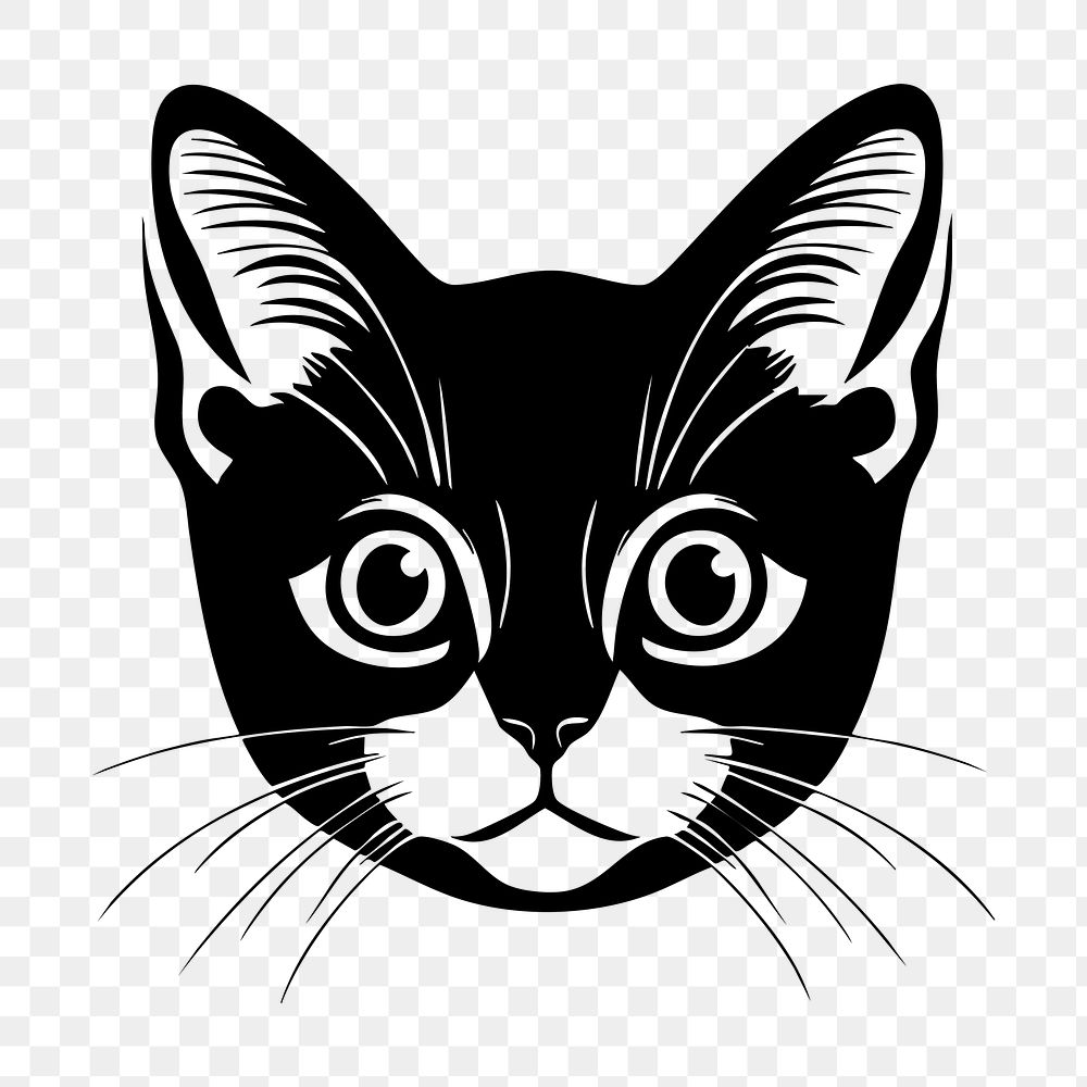 PNG Cat face portrait, black outline clipart style illustration, transparent background