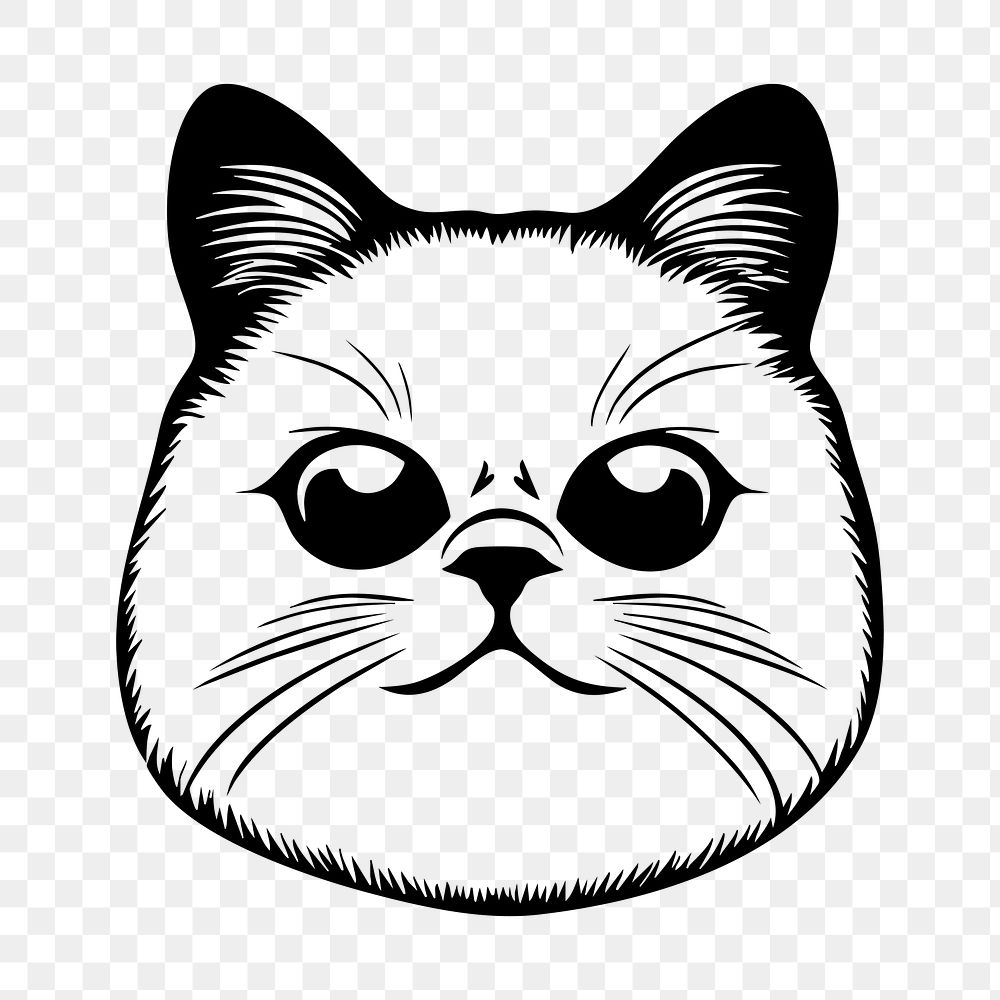 PNG Cat face portrait, black outline clipart style illustration, transparent background