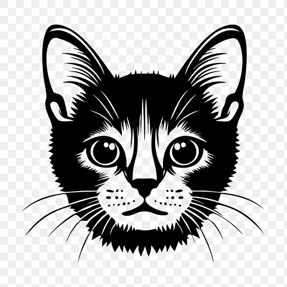 PNG American shorthair cat  face portrait, black outline clipart style illustration, transparent background