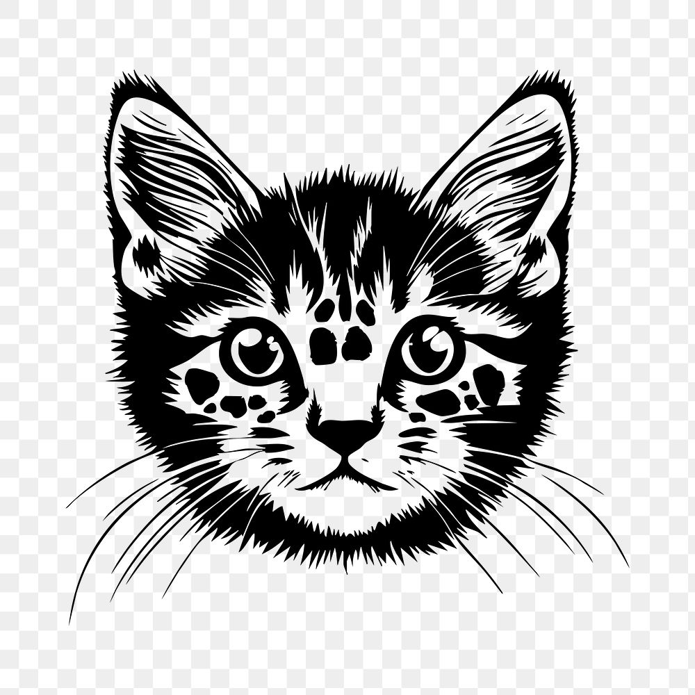 PNG Cat face portrait, black outline clipart style illustration, transparent background