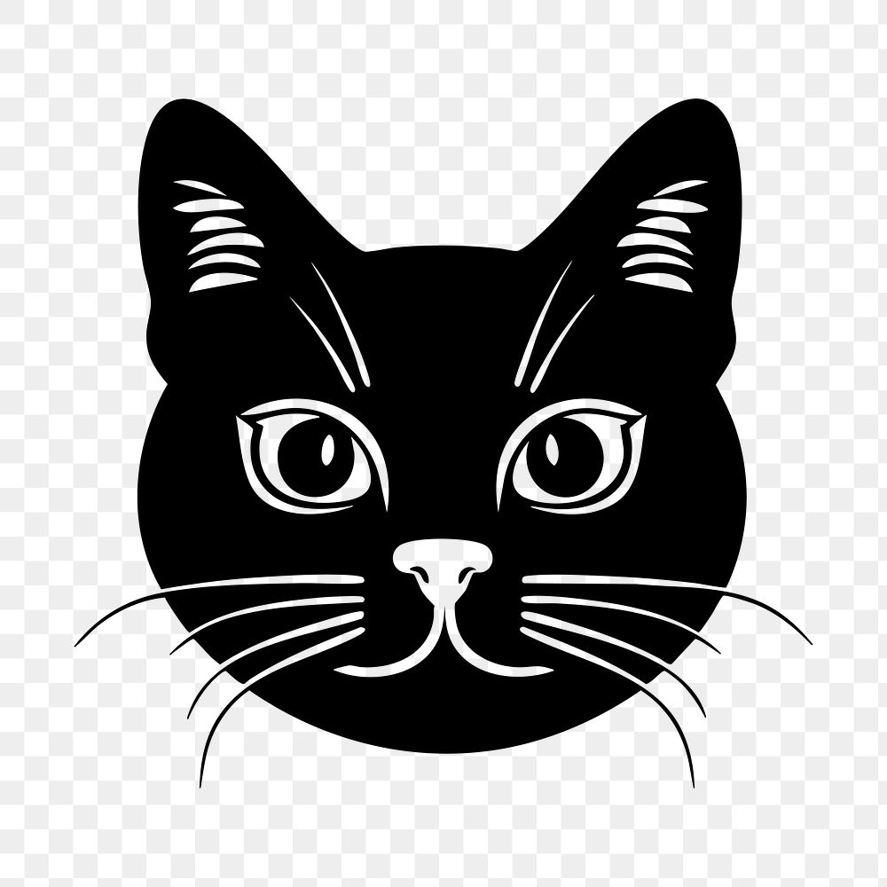 PNG Bombay cat  face portrait, black outline clipart style illustration, transparent background