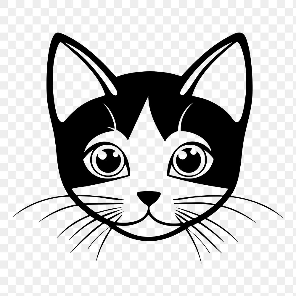 PNG Bobtail cat  face portrait, black outline clipart style illustration, transparent background