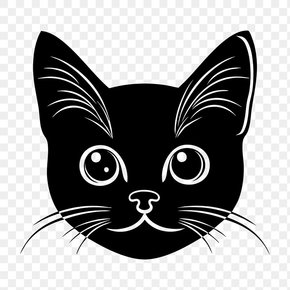 PNG Bombay cat  face portrait, black outline clipart style illustration, transparent background