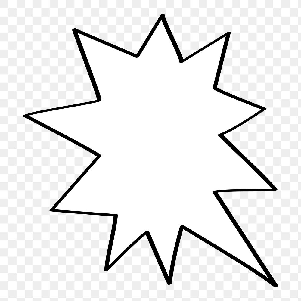 PNG Explosive comic-style starburst shape., transparent background