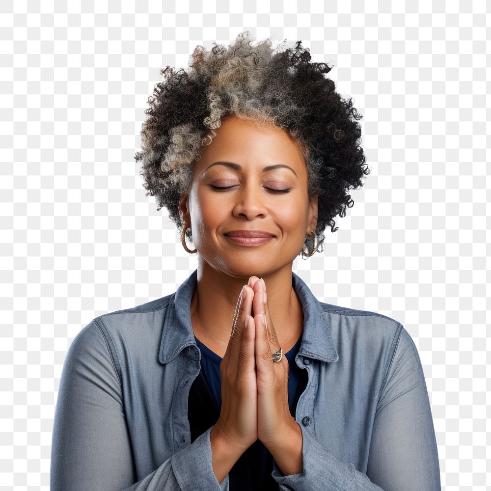 PNG Portrait praying adult woman. 