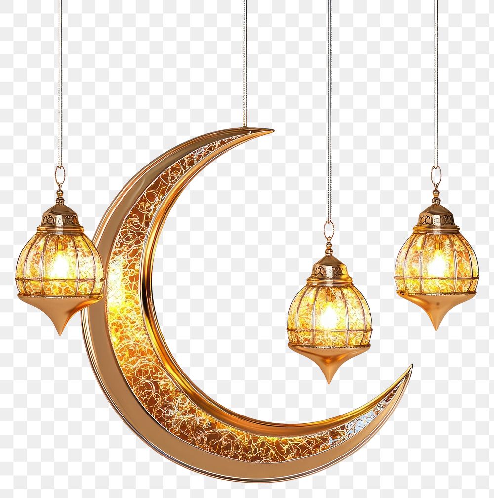 PNG Hanging lantern Ramadan Islamic crescent golden moon.