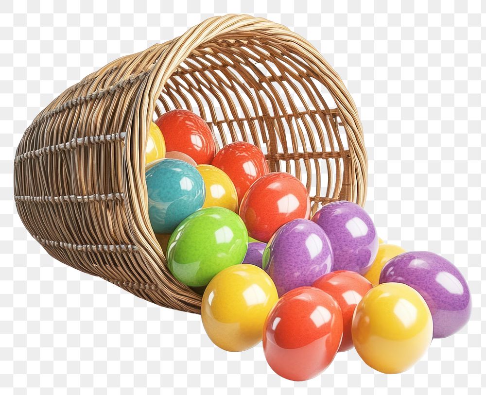 PNG Easter eggs spilling out colorful basket wicker.