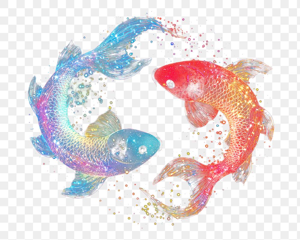 PNG Colorful tow Fishes light glitter fish aquatic art.