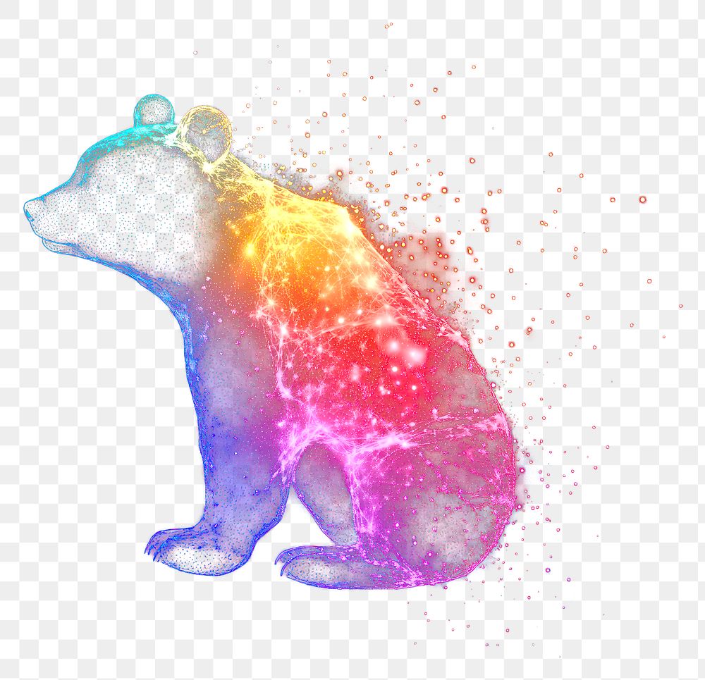 PNG Colorful bear shape light glitter animal art illustration.