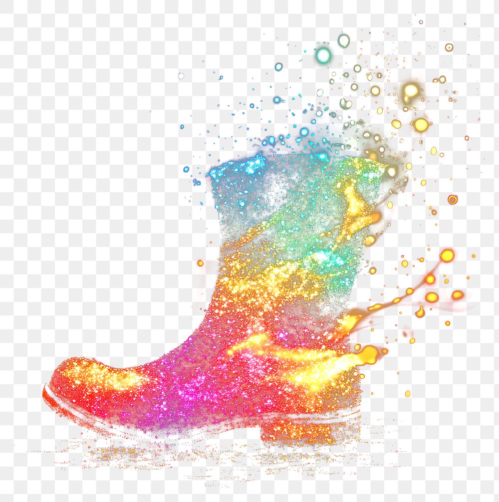 PNG Colorful boot shape light glitter footwear art illustration.