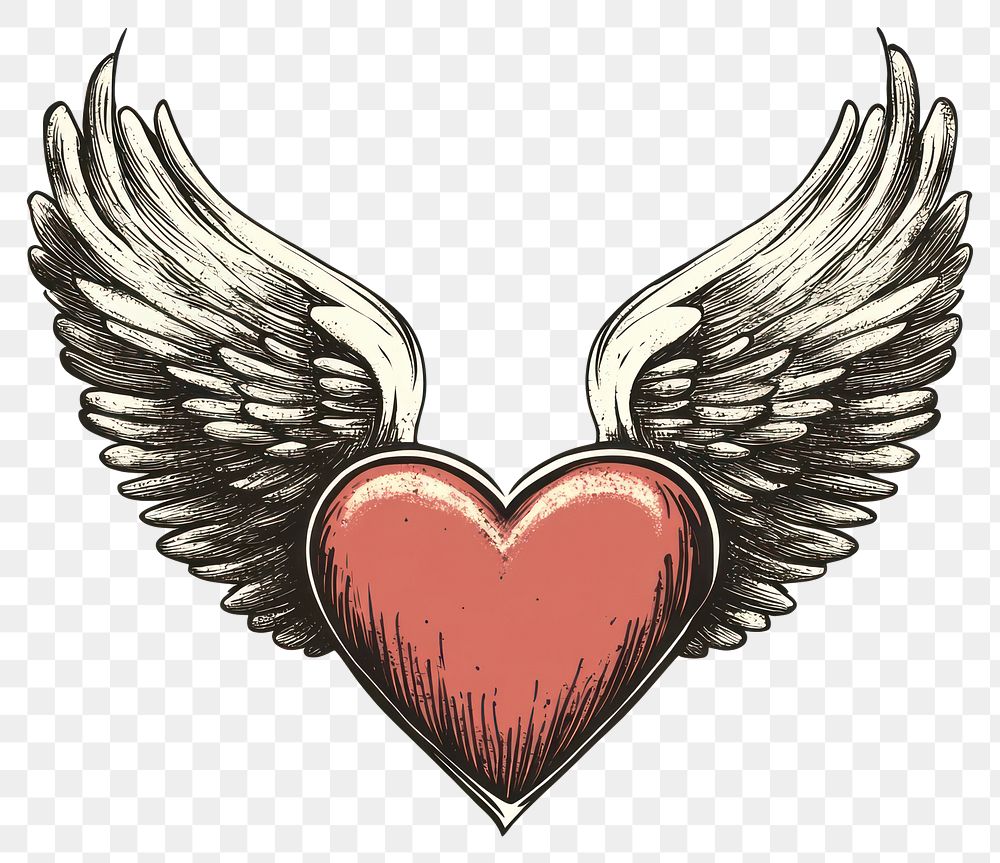 PNG Heart has wing retro Tattoo heart vintage design.