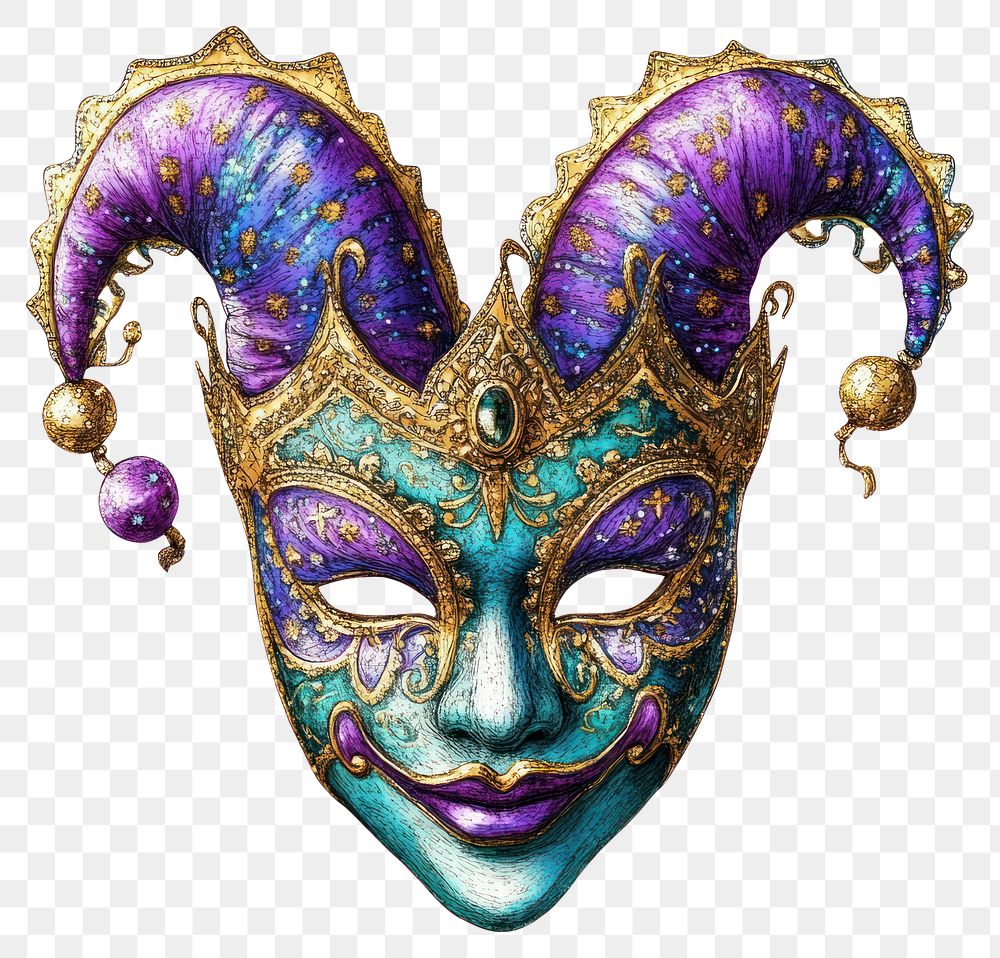 PNG Mardi Gras mask icon colorful detailed jester.