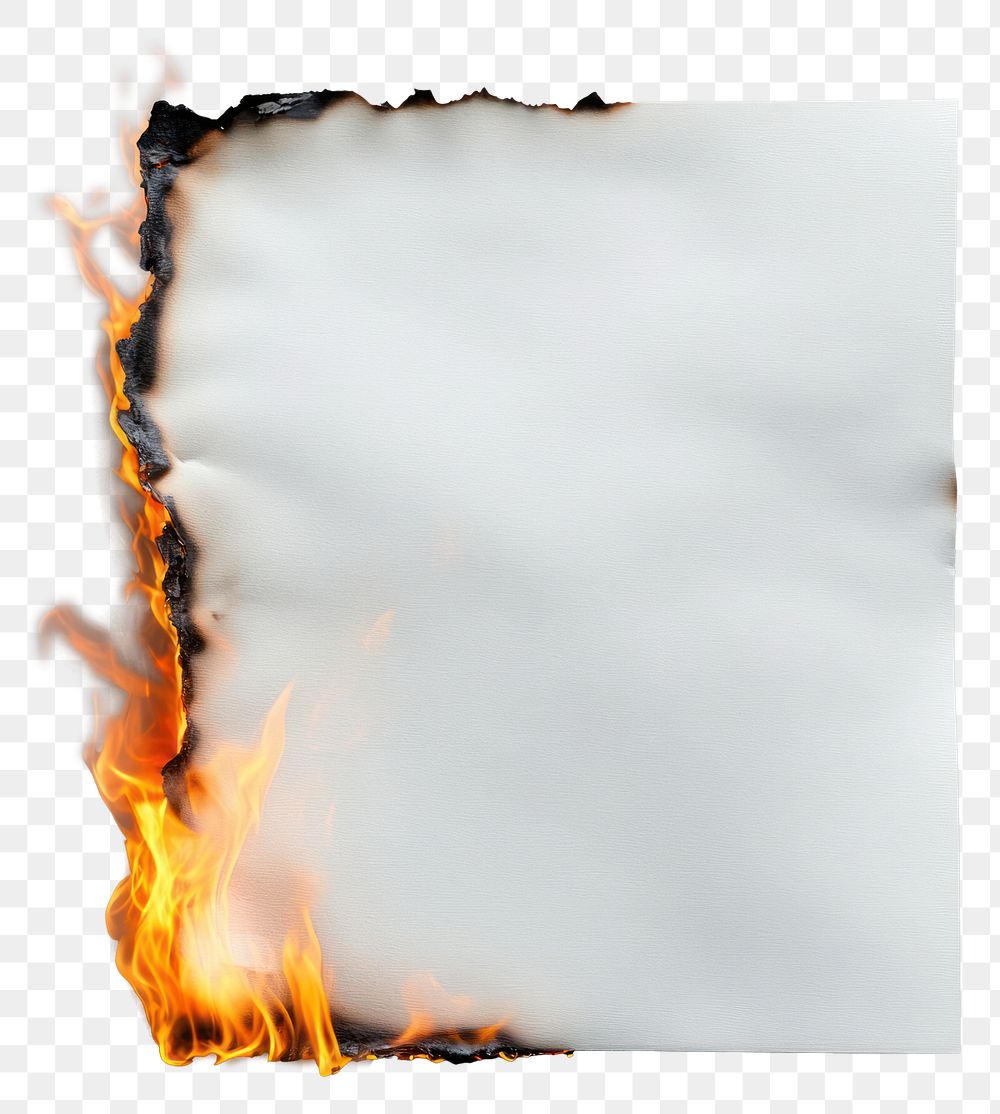 PNG Burnt white paper edge fire effect flame.