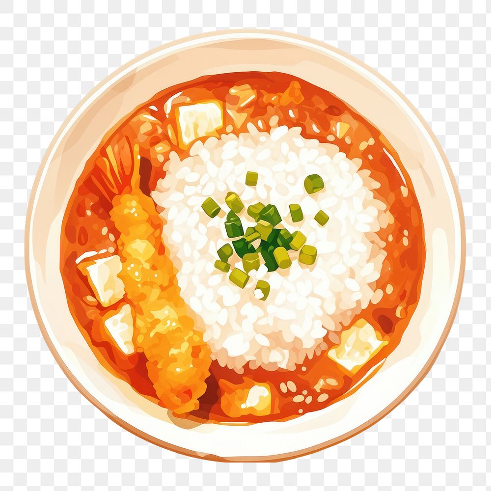 PNG Curry rice dish illustration japanese tempura.