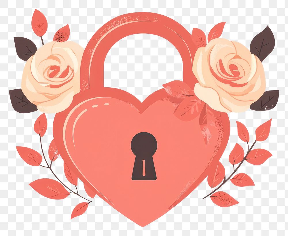 PNG Heart lock illustration roses style.