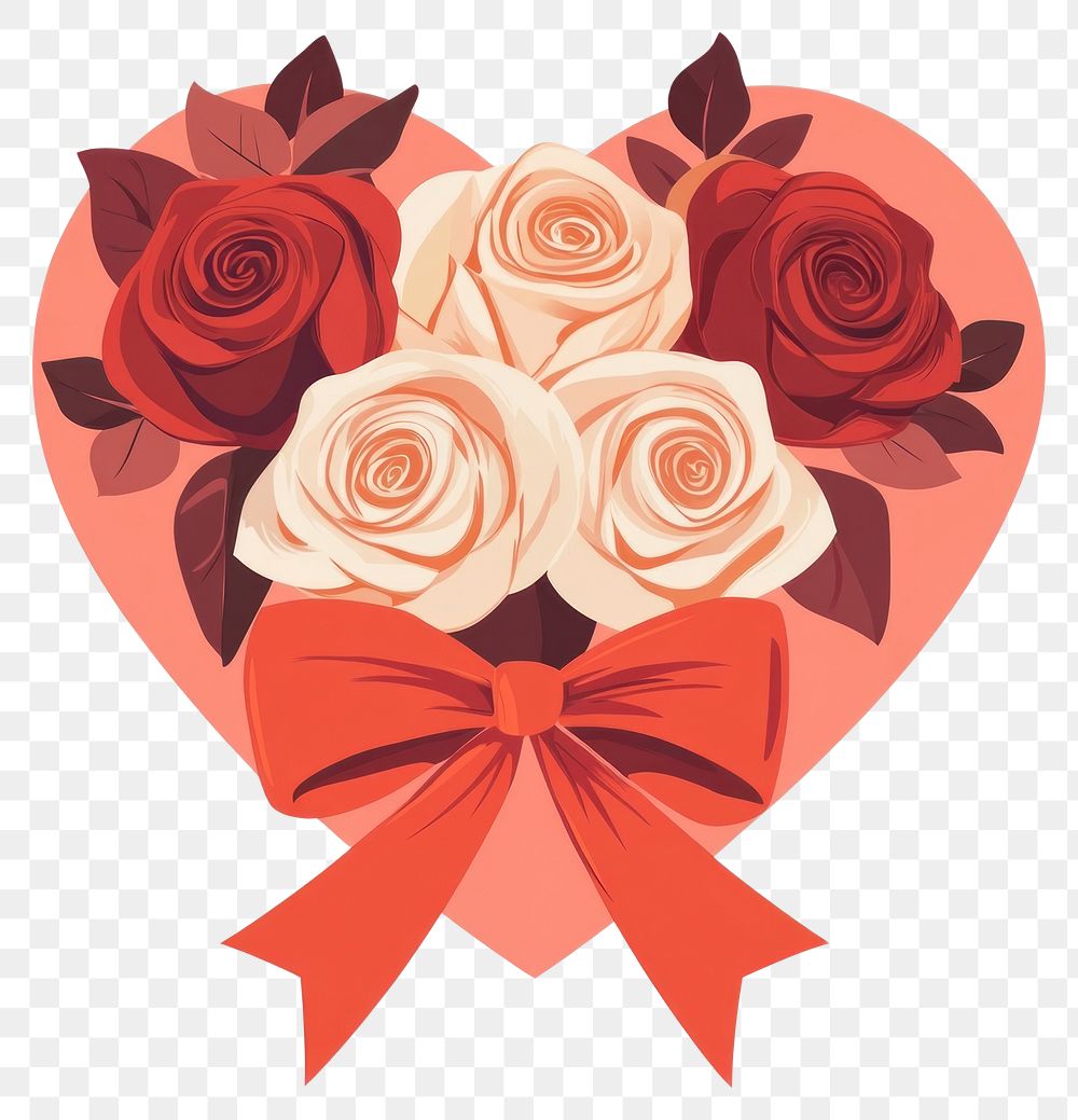 PNG Roses in heart illustration ribbon shape.