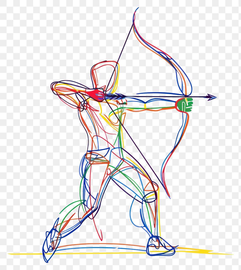 PNG Line drawing archery player art colorful bow.