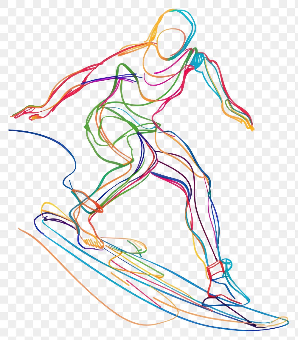 PNG Line drawing surfing man art colorful sports.