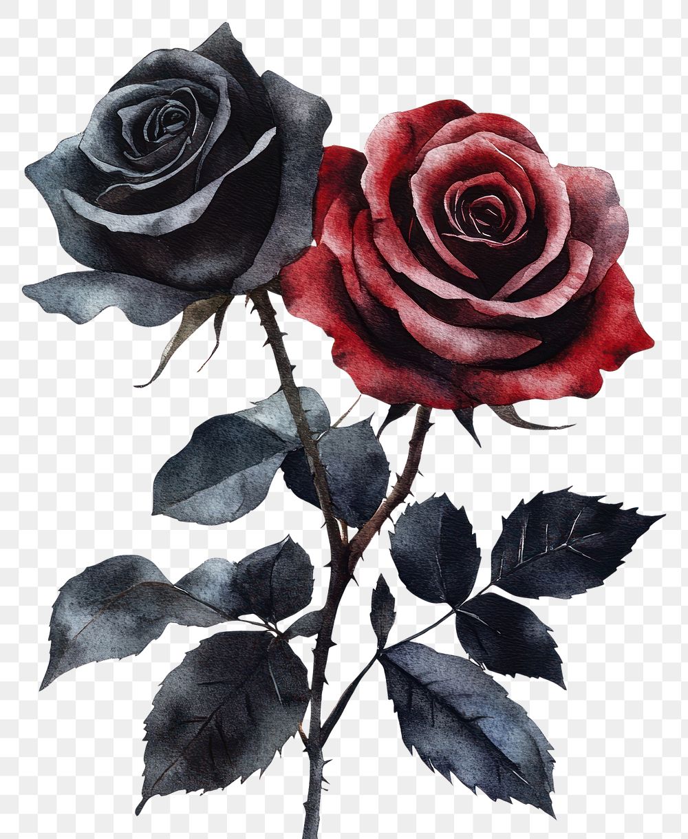 PNG Dark red and black roses illustration watercolor art.