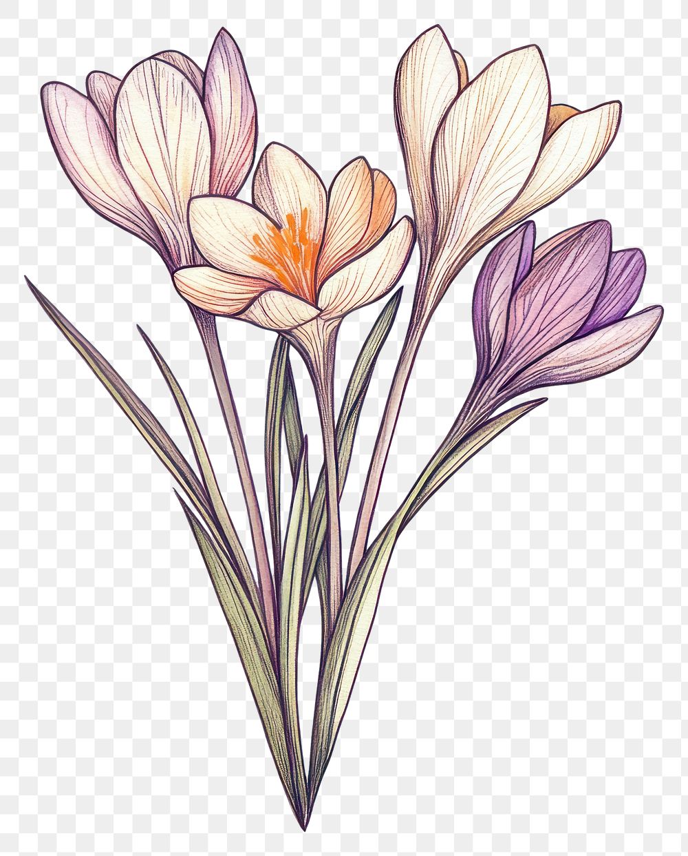 PNG Crocus flowers illustration art hand-drawn.