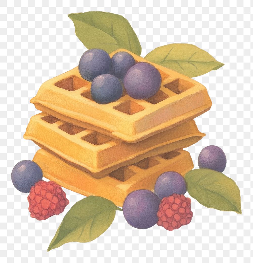 PNG Cute floral waffles illustration blueberries blueberry.