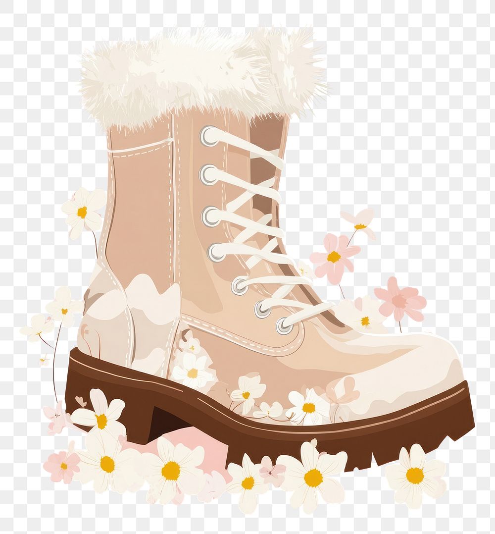 PNG Floral brown boots illustration background flowers.