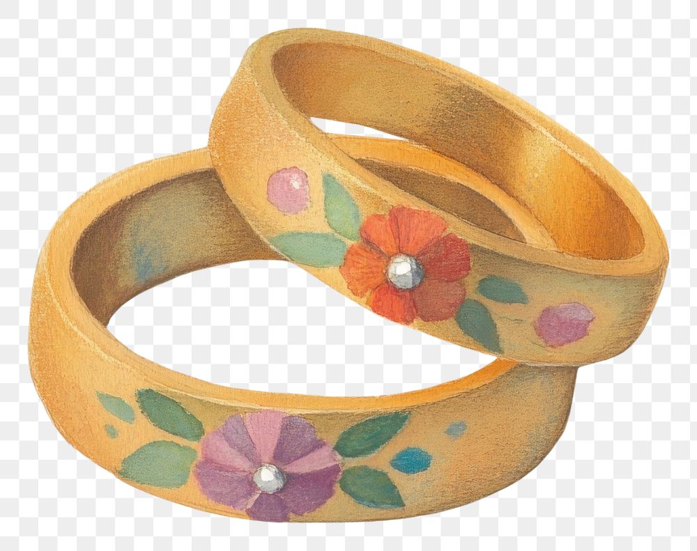 PNG Cute floral couple rings illustration jewelry gold.