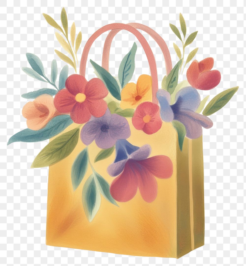 PNG Cute floral shopping bag illustration flowers art.