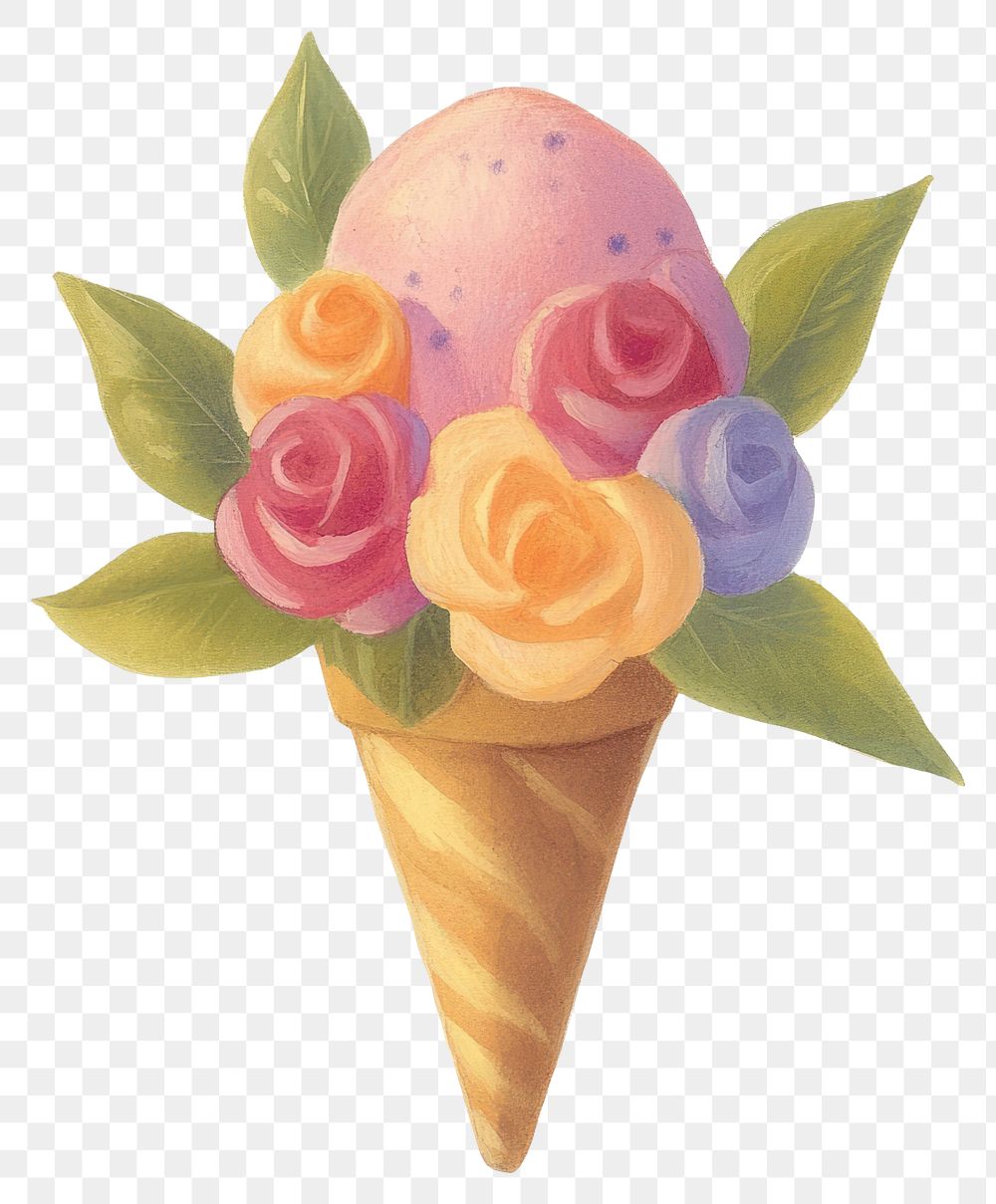 PNG Cute floral ice cream illustration flowers colors.