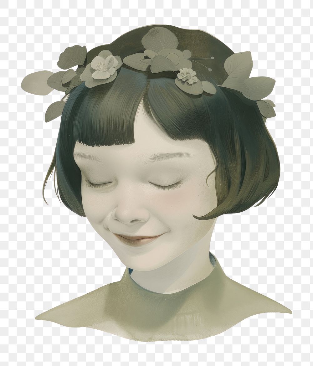 PNG Girl with short hair illustration portrait crown.