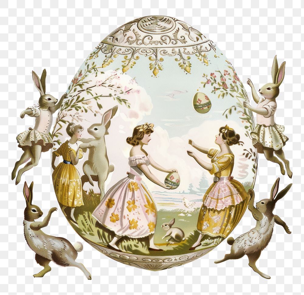 PNG Vintage illustration of easter egg rabbits style art.