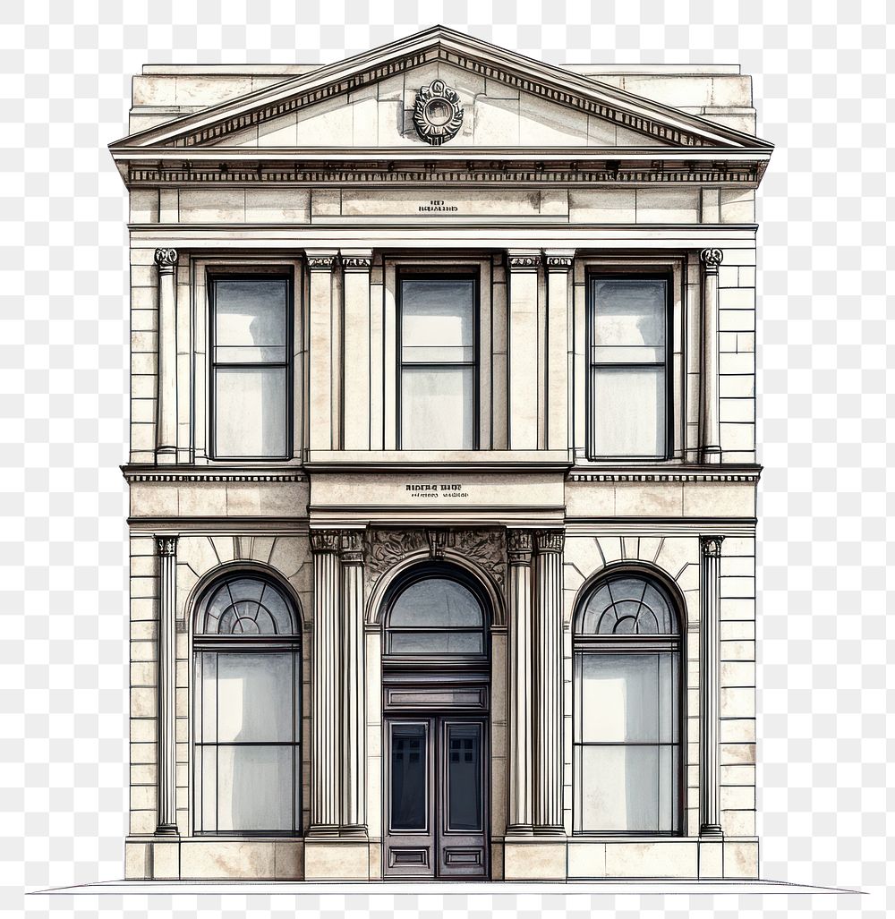 PNG Front of an old building architectural architecture illustration.