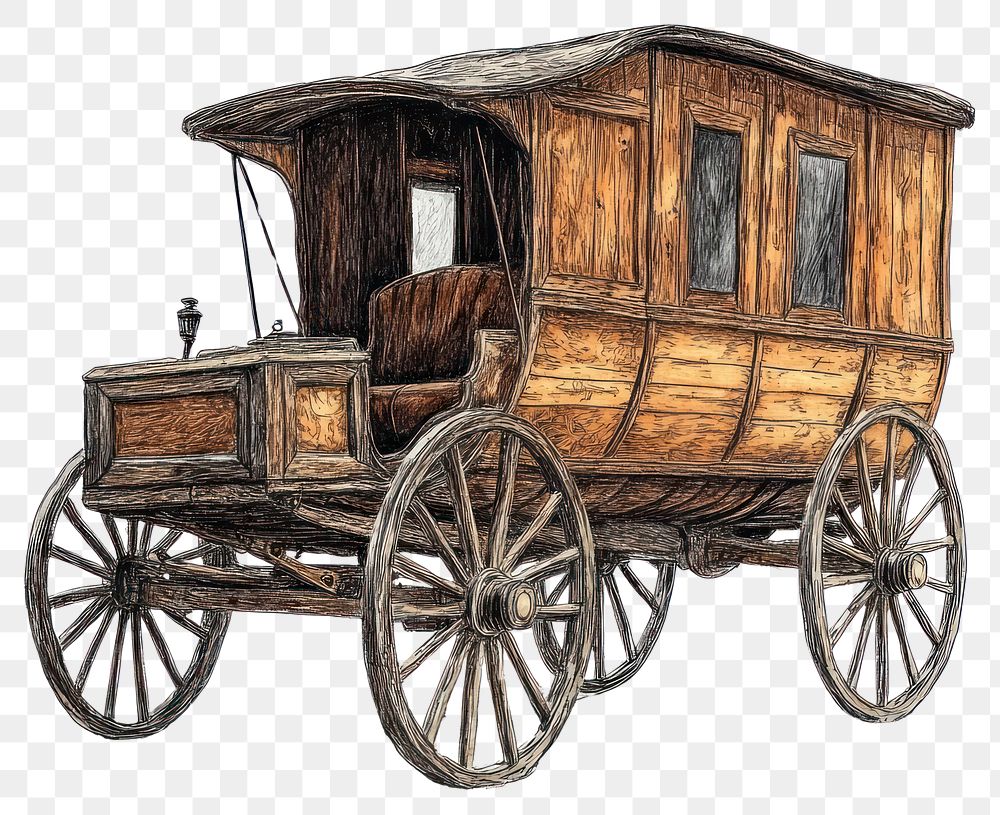 PNG Wooden carriage vehicles transportation illustration vintage.