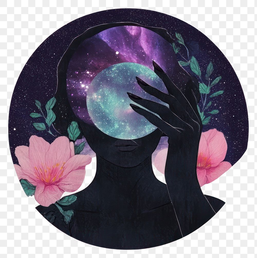 PNG Femme illustration flowers galaxy.