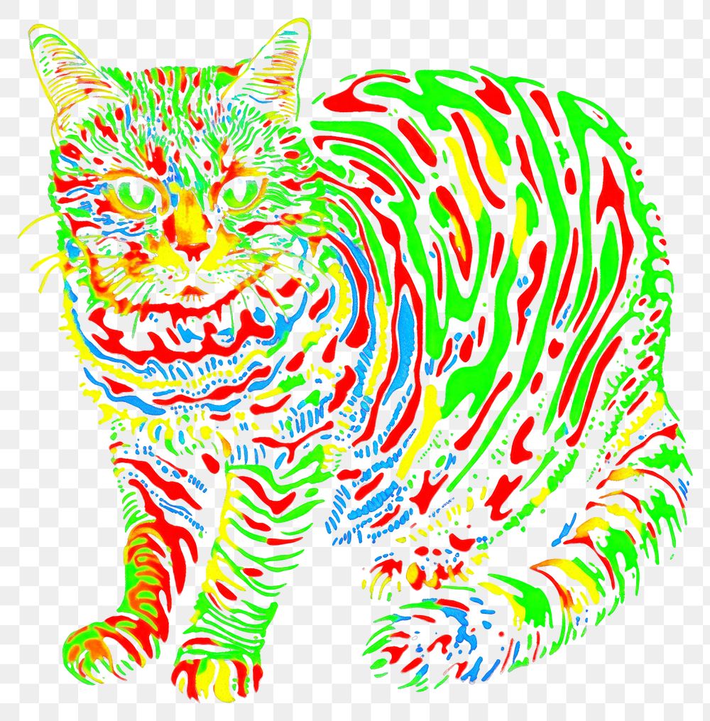 PNG Abstract cat op art illusion psychedelic wildlife colorful.