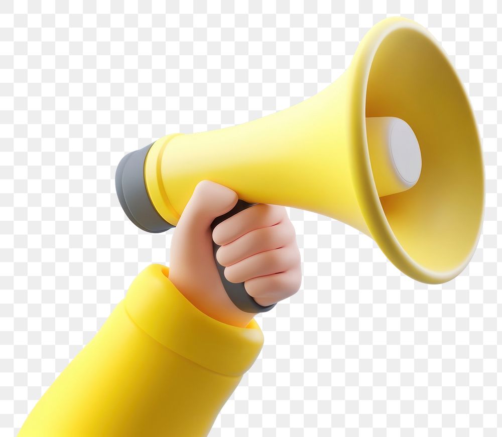 PNG Hand holding a megaphone yellow communication illustration.